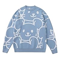 Men's Crewneck Sweater with Cartoon Mouse Print Matching Couples Knit Sweatshirt Unisex for Autumn and Winter