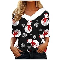 Womens Blouses Christmas Fleece Collar Shirts Casual V Neck Long Sleeve T-Shirt Plus Size Workout Teen Clothes