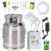 15L Rechargeable Goat Milker Machine Electric Pump Pulsating Portable Battery Powered Goat Milking Machine Automatic Vacuum Pump Adjustable with 304 Stainless Steel Bucket (for Goat)