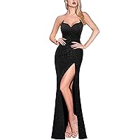 VFSHOW Womens Prom Formal Sexy Sweetheart Neck Black Tie Strapless High Slit Maxi Dress Wedding Guest Cocktail Evening Gown