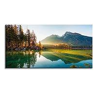 Beautiful Lake Mountain Range Sunrise Sunset Landscape Canvas Wall Art for Living Room, Autumn Forest National Park Scenery, Nature Scenic Picture Print Artwork Painting Decor,Inner Frame 20x40