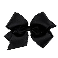 Wee Ones Girls' Classic Grosgrain Hair Bow with Scalloped Edges and Plain Wrap Center on a WeeStay Hair Clip, Medium, Black