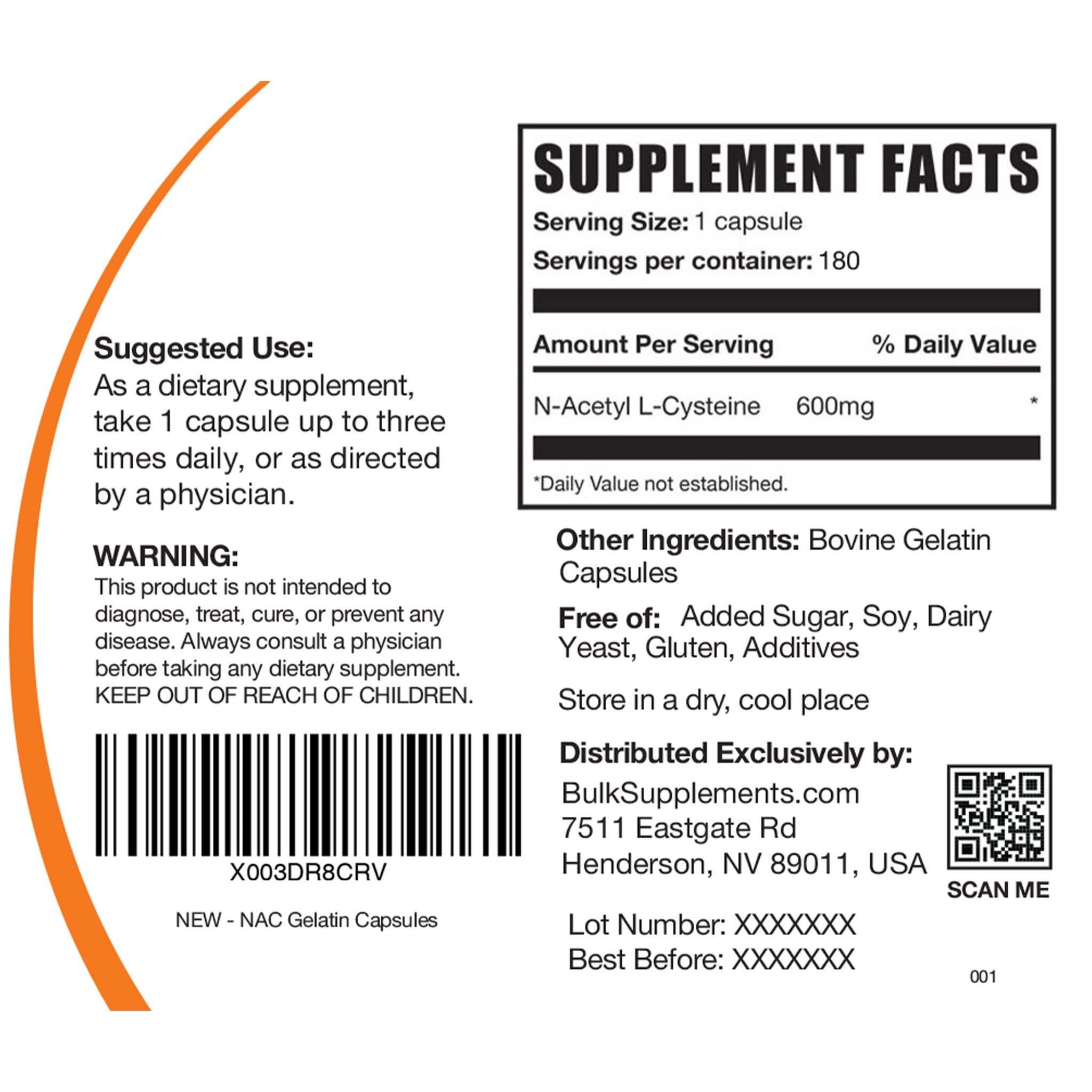 BULKSUPPLEMENTS.COM N-Acetyl L-Cysteine (NAC) Capsules (180 Count) & Ascorbic Acid (Vitamin C) Capsules (180 Capsules) Bundle