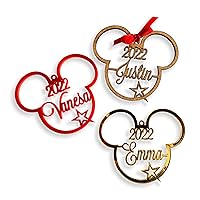 Personalized Mickey Mouse Ornament with Name and Year, Christmas Tree Decorations, Christmas 2024, Custom Name Bauble, Disney Party Favors, Xmas Decor, Gift for Kids, Minnie Mouse Hanging Ornaments