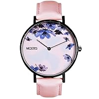 MEDOTA Blossom Series - Flower Single Dial Water Resistant Analog Quartz Quickly Release Pink Leathers Strap Watch - No.BO-8801