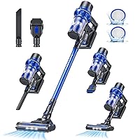 Cordless Vacuum Cleaner - Powerful 6 in 1 Stick Vacuum for Pet Hair Carpet Hard Floor, Lightweight & Rechargeable with up to 45-Min Runtime, Detachable Battery, Blue