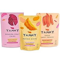 Yammy Dried Mango Chips (Pack of 5), Dried Dragon Fruit Chips (Pack of 3), and Dried Sweet Potato Sticks (Pack of 5) Bundle, 1 Ingredient Superfood, Healthy Snacks, Yummier Than Freeze Dried Fruit