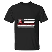 American Flag Cardiomyopathy Red Ribbon Awareness Warrior Survivor Men Women Navy Black Multicolor T Shirt