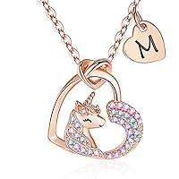 Unicorn Gifts for Girls Kids Idea- Kids Personalized Gifts Colorful CZ Necklace for Girls Heart Initial Jewelry Rainbow Unicorn Necklace Daughter Classic Unicorns Gift Birthday Gifts for Girls