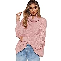 Flygo Women's Loose Drop Shoulder Lantern Sleeve Crewneck Pullover Sweater Tops