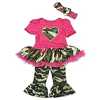Petitebella Camouflage Baby Dress Camo Heart Hot Pink Bodysuit Tutu & Pants Set Nb-18m