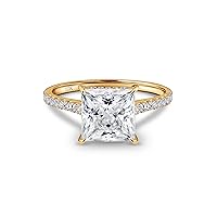 ISAAC WOLF Princess Hidden Halo 3.50 Carats Moissanite Diamond Engagement Ring in 10K Solid White, Yellow OR Rose GOLD