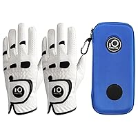 FINGER TEN Golf Gloves Men Right Left Handed Glofer with Ball Marker Value 2 Pack with Golf Gloves Case Holder Protect and Keep Glove Dry