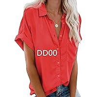 EFOFEI Women's Short Sleeves Button T-Shirt Fashion Solid Color Tunic DD00