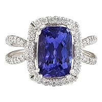 5.77 Carat Natural Blue Tanzanite and Diamond (F-G Color, VS1-VS2 Clarity) 14K White Gold Luxury Cocktail Ring for Women Exclusively Handcrafted in USA