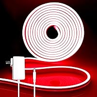 Red LED Strip Lights, 16.4ft Neon Rope Lights with Power Adapter, 12V Cuttable LED Neon Flex Light, Waterproof Silicone Neon Light Strip for Bedroom Gaming Room Wall Party Decor