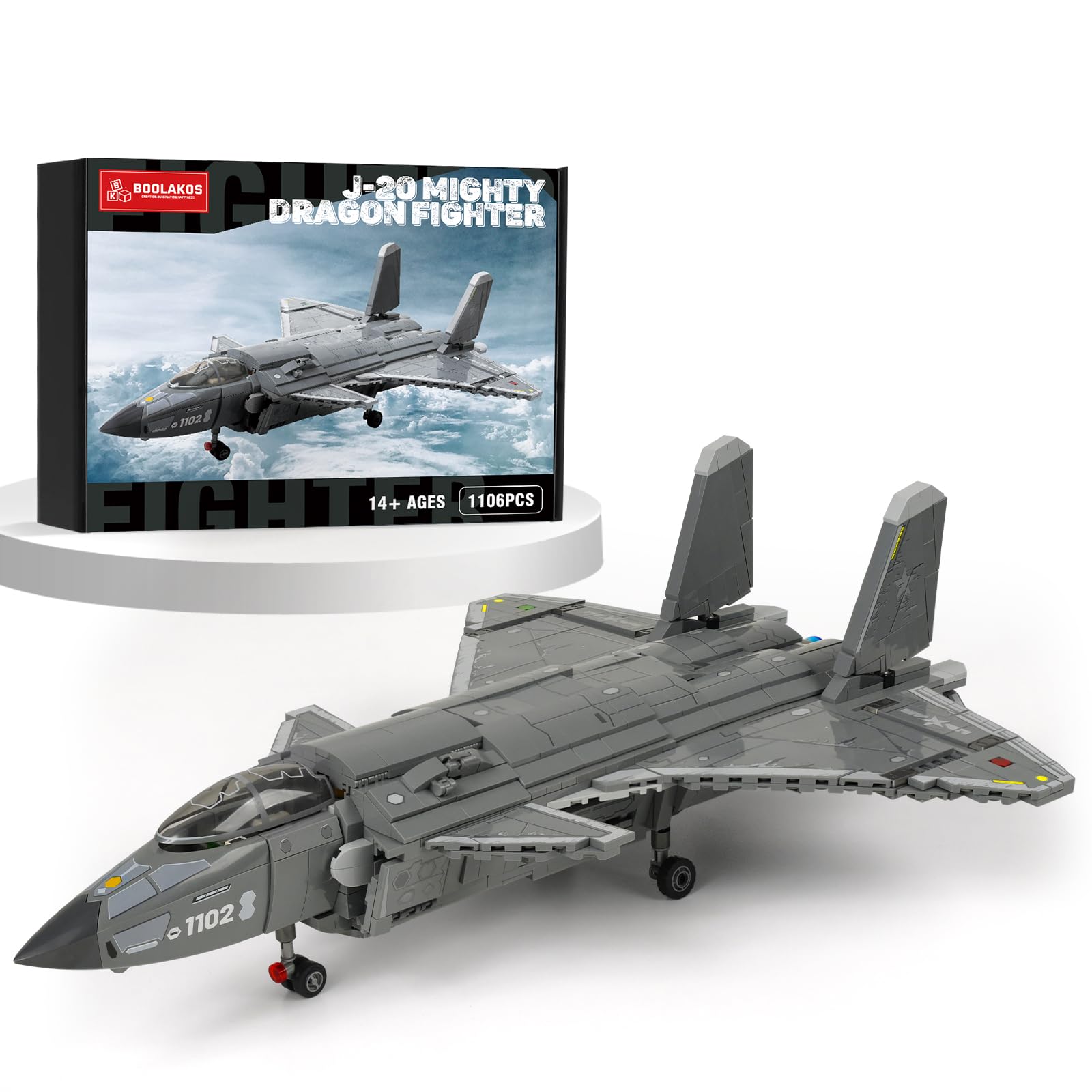 BOOLAKOS J-20 Mighty Dragon Fighter, Air Force Fighter Jet Building Block Set, Military Aircraft Display Model Toy for Adult Gift Giving (1,106 Pieces)