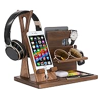 Handmade Desk Organizer with Headphone Stand, Rotating Phone Stand, Accessories Organizer - Gift Ideas for Men, Women on Birthday, Anniversary, Fathers Day, Mother Day, Christmas