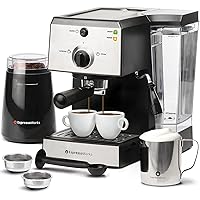 EspressoWorks All-In-One Espresso Machine with Milk Frother 7-Piece Set - Latte Maker Includes Grinder, Frothing Pitcher, Cups, Spoon and Tamper - Coffee Gifts (Stainless Steel)