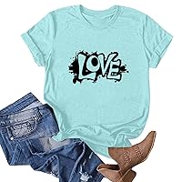 Womens Love Graphic Shirts Mother's Day Tops Summer Casual Short Sleeve Crewneck T-Shirts 2024 Mama Gift Blouse Tees