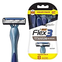 Flex 3 Titanium Men’s Disposable Razors With 3 Blades, Ideal Razor For Face and Body Shaving, 8 Piece Razor Kit for Men