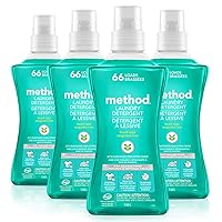 Method Liquid Laundry Detergent; Beach Sage Scent, Plant-Based Stain Remover; ; 66 Loads per 53.5 fl oz bottle; 4 Pack (264 Total Loads); Packaging May Vary