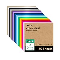 Cricut Value Permanent Vinyl - 50ft Rainbow Sampler, 12in x 12in Sheets (50 Count)