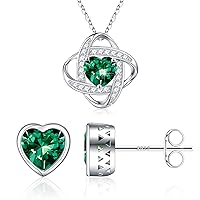 Iefil Birthstone Necklace and Heart Birthstone Earrings Set