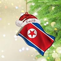 Christmas Ornaments 2023 North Korea Flags Red Santa Hat Acrylic Xmas Ornament Gift Flag Vivid Color Christmas Bauble City Flag Souvenir International Keepsake Tree Decoration Stocking Name Tag