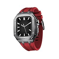 Metal Case for Apple Watch 6 44mm Protector Silicon Strap for IWatch 7 45mm 6 5 4 SE 44mm Accessories Men's Full Protective Cover (Color : Black Red, Size : 45MM for 7)