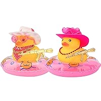 wonuu Pack of 2 Rubber Ducks, Love Heart Pink Cowboy Duck and Red Necklace Duck, Surprising Birthday Gift Unique Table Decor Tiktok Duck