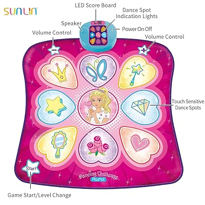 SUNLIN Dance Mat - Dance Mixer Rhythm Step Play Mat - Dance Game Toy Gift for Kids Girls Boys - Dance Pad with LED Lights, Adjustable Volume, Built-in Music, 3 Challenge Levels (3-12 Years Old)