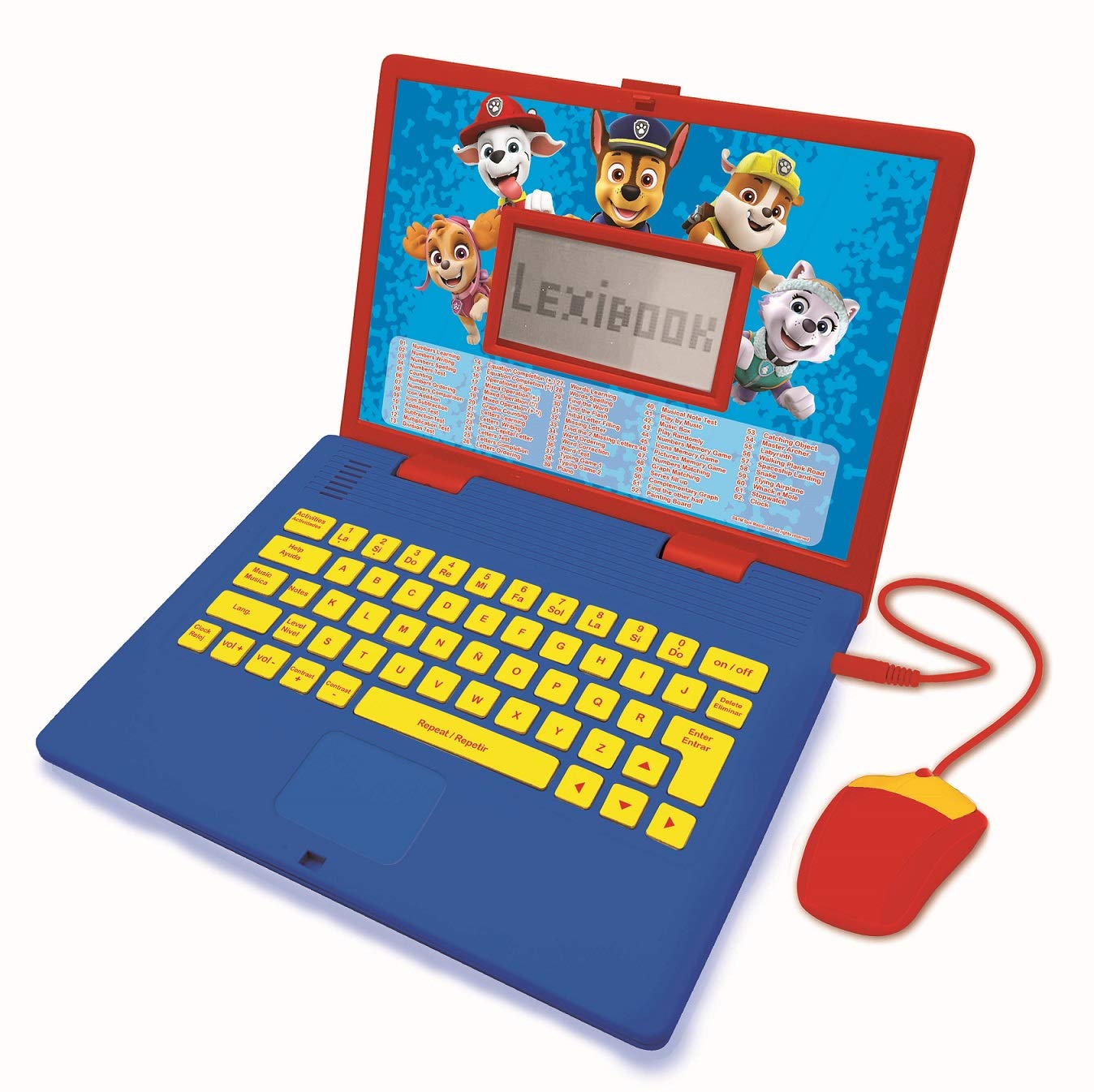 LEXiBOOK Paw Patrol - Educational and Bilingual Laptop Spanish/English - Toy for Child Kid (Boys & Girls) 124 Activities, Learn Play Games and Music with Chase Marshall - Red/Blue JC598PAi2