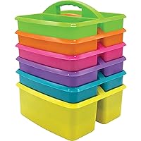 Teacher Created Resources Assorted Bright Colors Portable Plastic Storage Caddy 6-Pack for Classrooms, Kids Room, and Office Organization, (Lime, Orange, Pink, Purple, Teal, and Yellow) 3 Compartment