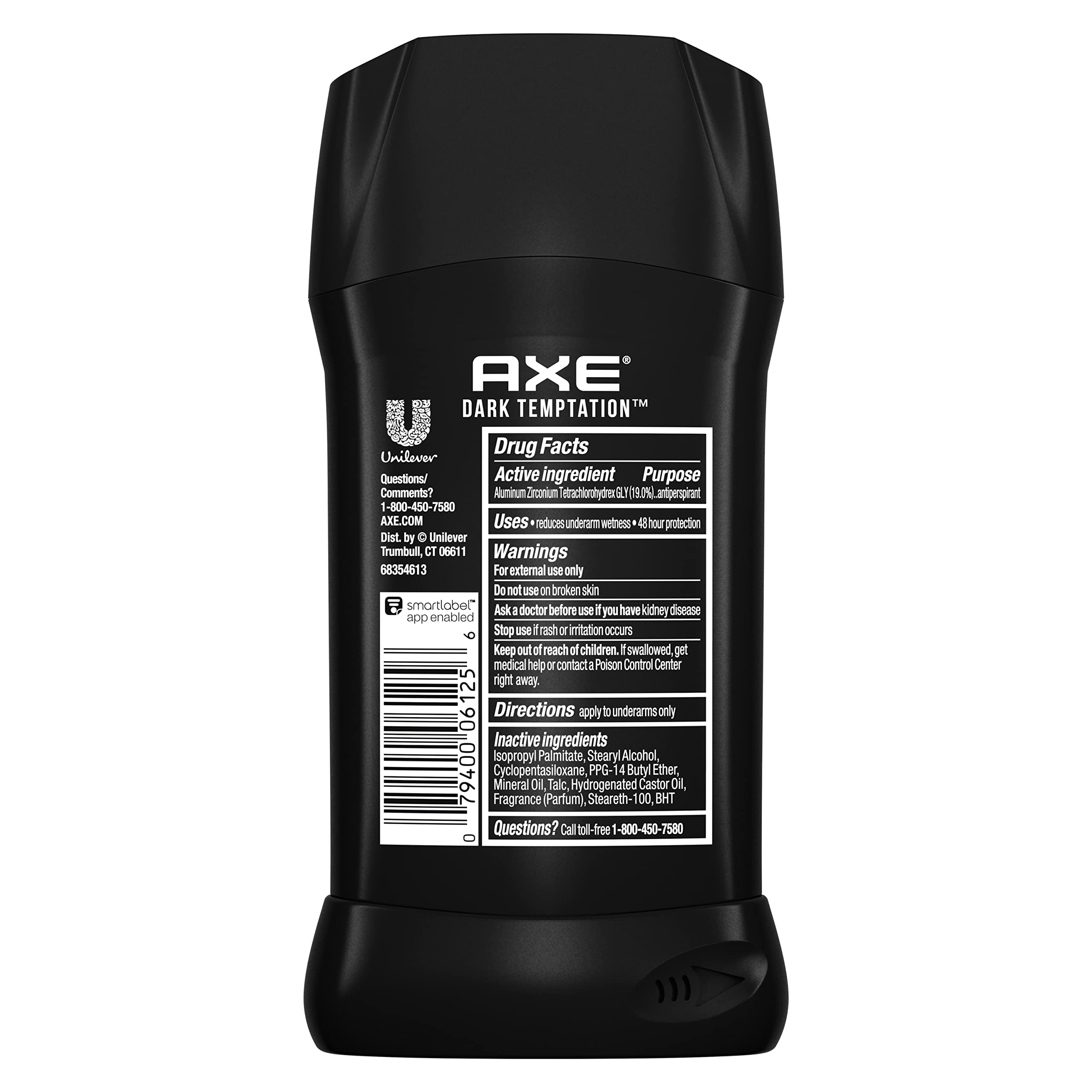AXE Dual Action Antiperspirant Stick for Long Lasting Freshness Dark Temptation All Day Fresh Scent 48 Hour Anti Sweat Mens Deodorant , 2.7 Ounce (Pack of 4)