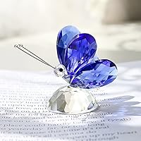 H&D Blue Crystal Flying Butterfly with Crystal Base Figurine Collection Cut Glass Ornament Statue Animal Collectible Paperweight