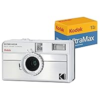 KODAK EKTAR H35N Half Frame Film Camera Bundle with Kodak Ultramax 400/24EXP 35mm Roll Film (Striped Silver)