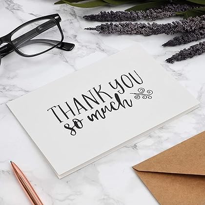 48-Pack Black and White Thank You Cards with Kraft Paper Envelopes for Graduation, Wedding, Birthday, Baby Shower, Blank Inside, Assorted Simple Vintage-Style Designs (4x6 In)