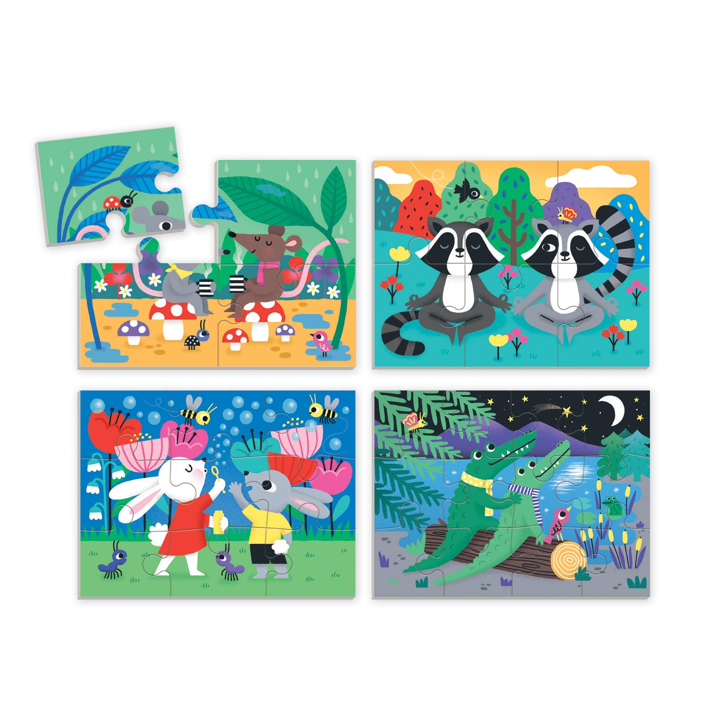 Mudpuppy Mindfulness 4-in-a-Box Puzzle Set – Includes 4 Progressive Jigsaw Puzzles for Kids with 4-12 Pieces – Features Colorful Animal Illustrations, for Ages 2-5 – Each Puzzle Measures 6” x 8”