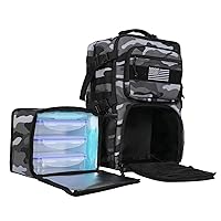 Tactical Meal Prep Backpack,519 Fitness Insulated Lunch Backpack with Removable Meal Compartment,16 Hours Insulation,Hiking Lunch Rucksack with Molle,Heavy Duty Hydration Backpack (Grey Camo)