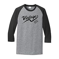 Vintage Made in 1976 Great Adult Raglan 3/4 Sleeve Short Sleeve T-Shirt-Xs Heather Gray/Black