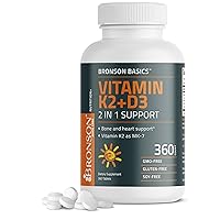 Bronson Basics Vitamin K2 D3 (MK7) Supplement Non-GMO Formula 5000IU (125 mcg) Vitamin D3 & 90 mcg Vitamin K2 MK-7 Easy to Swallow Vitamin D & K Complex, 360 Tablets
