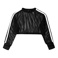 iiniim Kids Girls Long Sleeve Shirt Sweatshirt Blouse Fishnet Mesh Round Neck Pullover Hip Hop Tops