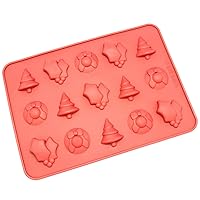 Silicone Chocolate Candy Molds [Christmas, 15 Cup] - Non Stick, BPA Free, Reusable 100% Silicon & Dishwasher Safe Silicon - Kitchen Rubber Tray For Ice, Crayons, Fat Bombs and Soap Molds