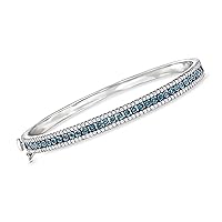 Ross-Simons 1.00 ct. t.w. White and Blue Diamond Bangle Bracelet in Sterling Silver. 8 inches