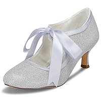 JIAJIA 140311 Women's Bridal Shoes Closed Toe Stiletto Heel Lace Satin Pumps Ribbon Tie Wedding Shoes