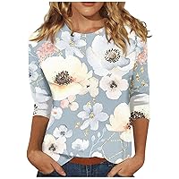 Womens Tops Trendy, Women's Fashion Casual Three Quarter Sleeve Print Round Neck Pullover Top Blouse