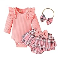 Big Girls Sweat Tops Autumn And Winter Infants And Young Children Cotton Strip Long Sleeved Romper Plaid Skirt Briefs