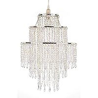 Acrylic Jewel Droplets Lampshade Hanging Lamps Beads Pendant Lamps Beaded Lampshade Ceiling Chandelier Chrome Frame and Clear Beads Ceiling Lamps Flush Mount Light (Color : Brass)