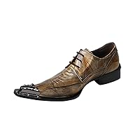 Mens Western Pointed Toe Leather Lace Up Dress Shoes Fashion Metal Tip Oxford